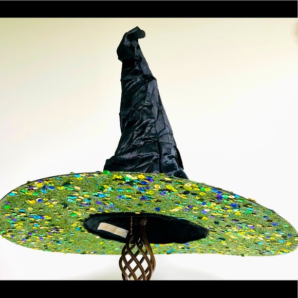 Witch hat Multiple styling options in Green sparkle covered brim 1 of Artisan - Picture 3 of 13